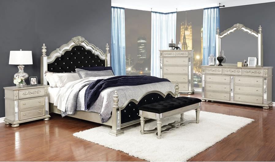 Heidi Queen Tufted Upholstered Bedroom Set Metallic Platinum - Queen Bed and Dresser/Mirror